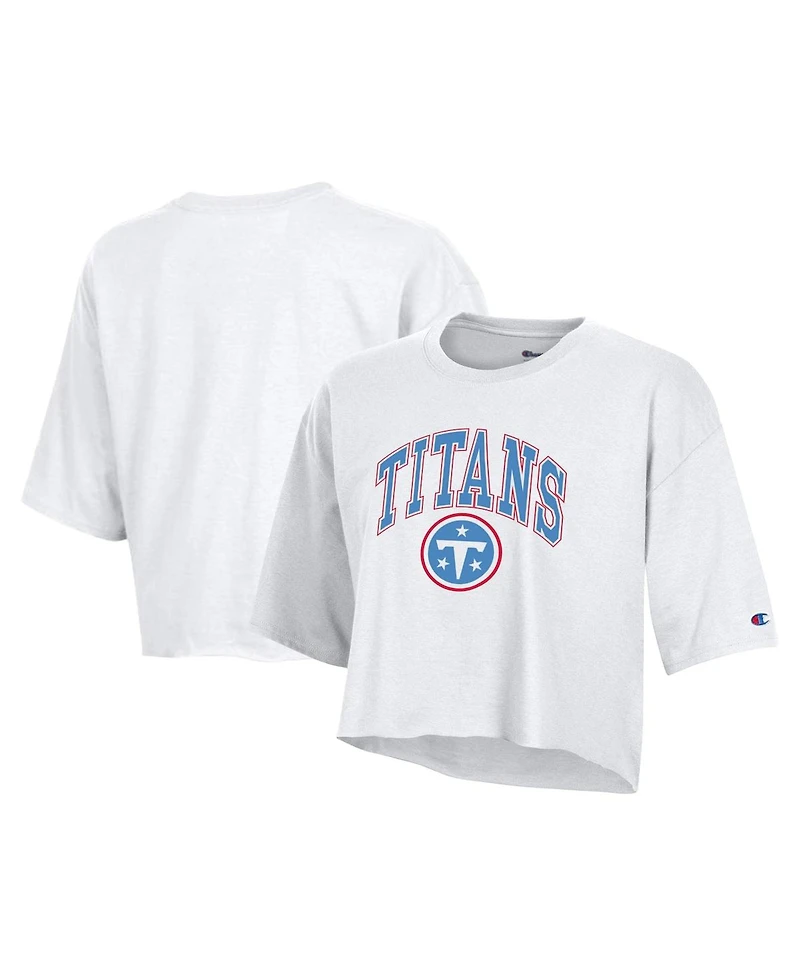 Champion Women's White Tennessee Titans Boyfriend Cropped T-Shirt