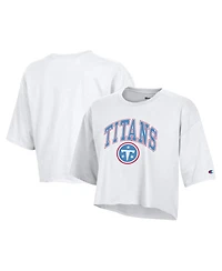 Champion Women's White Tennessee Titans Boyfriend Cropped T-Shirt