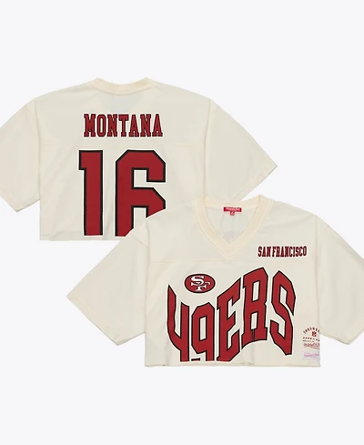 Mitchell & Ness Women's Joe Montana Cream San Francisco 49ers Retired Player Cropped Fashion Jersey
