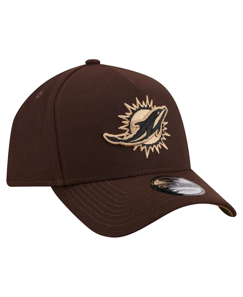 New Era Men's Dark Brown Miami Dolphins Burnt Wood A-Frame 9FORTY Adjustable Hat