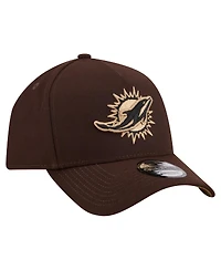 New Era Men's Dark Brown Miami Dolphins Burnt Wood A-Frame 9FORTY Adjustable Hat