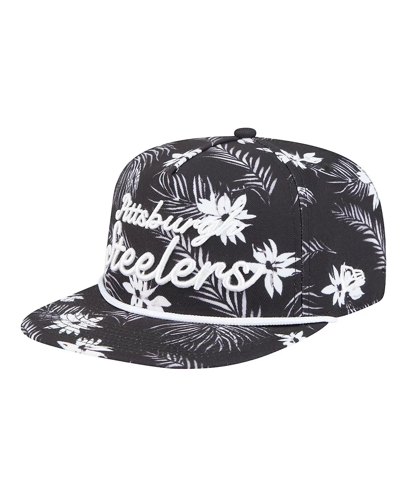 New Era Men's Black Pittsburgh Steelers Palm Print A-Frame 9FIFTY Snapback Hat