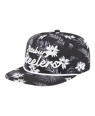 New Era Men's Black Pittsburgh Steelers Palm Print A-Frame 9FIFTY Snapback Hat