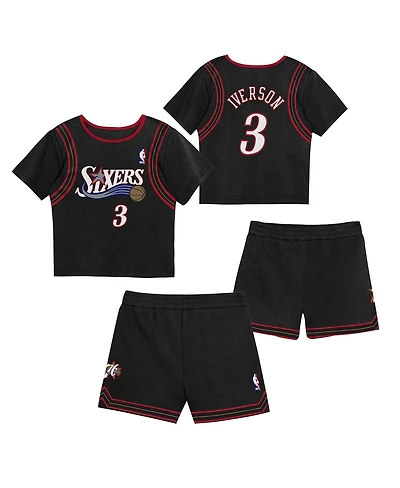 Mitchell & Ness Preschool Allen Iverson Black Philadelphia 76ers Play by Place Two-Pack T-Shirt Shorts Set