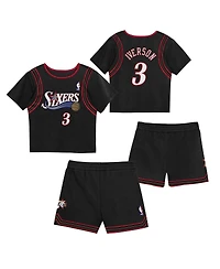 Mitchell & Ness Preschool Allen Iverson Black Philadelphia 76ers Play by Place Two-Pack T-Shirt Shorts Set