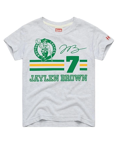 Homage Big Boys and Girls Jaylen Brown Ash Boston Celtics Remix Signature Name Number Tri-Blend T-Shirt