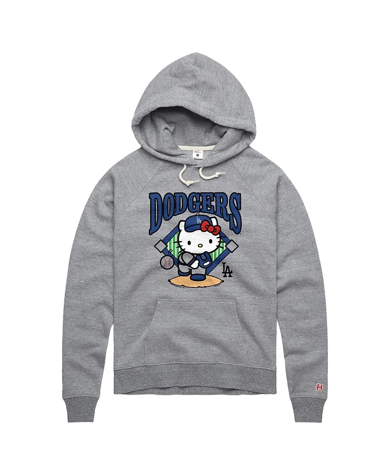 Homage Women's Gray Hello Kitty x Los Angeles Dodgers Pitch Tri-Blend Hoodie