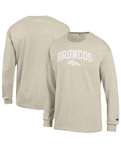Champion Men's Heather Oatmeal Denver Broncos White Ink Jersey Long Sleeve T-Shirt