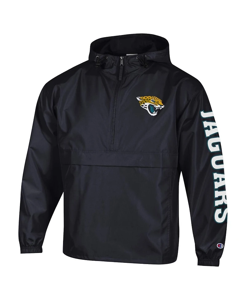 Champion Men's Black Jacksonville Jaguars Packable Hooded Windbreaker Half-Zip Jacket