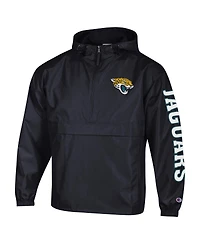 Champion Men's Black Jacksonville Jaguars Packable Hooded Windbreaker Half-Zip Jacket