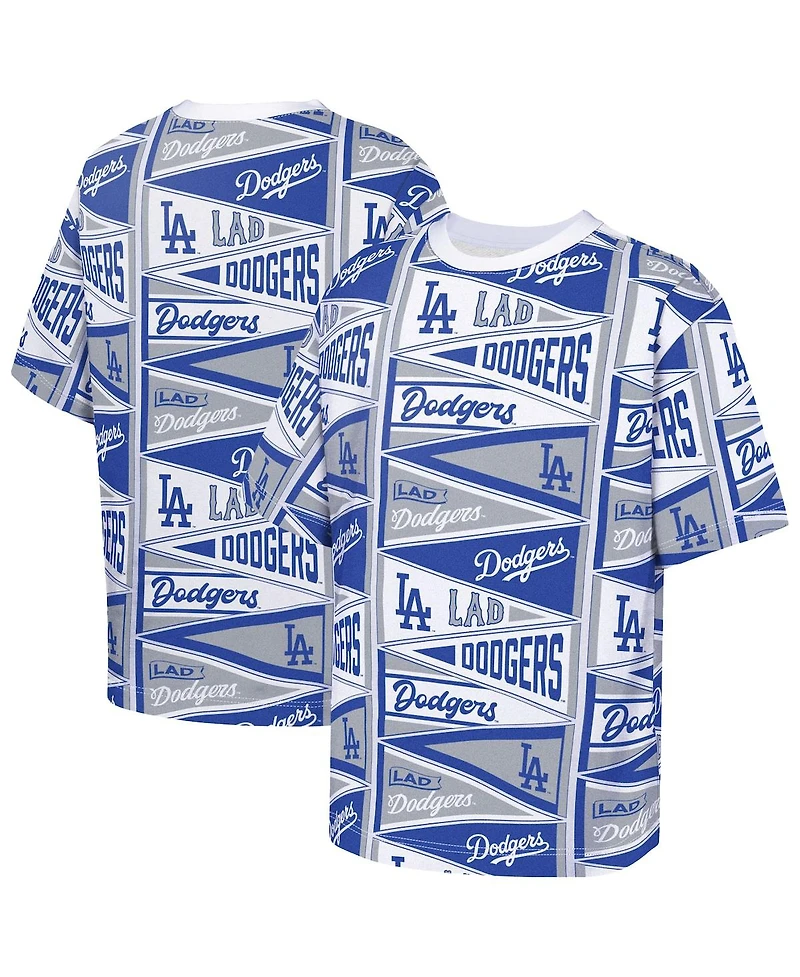 Outerstuff Big Boys and Girls Blue Los Angeles Dodgers All-Over Pennant T-Shirt