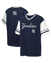 Outerstuff Big Boys and Girls Navy New York Yankees League Base Runner Ringer T-Shirt