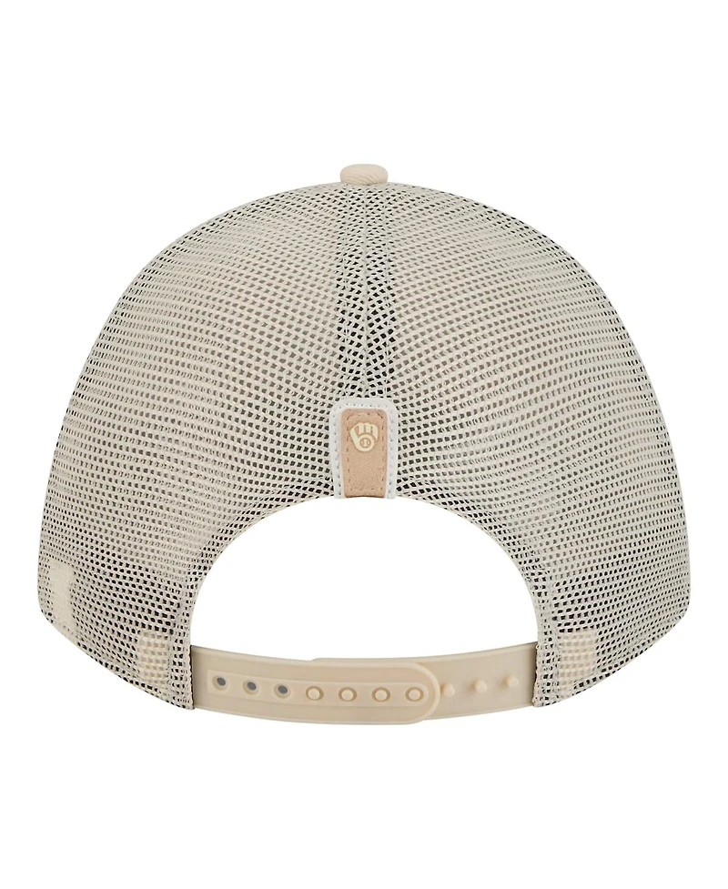 New Era Women's Light Beige Milwaukee Brewers Tonal Patch 9FORTY M-Crown A-Frame Trucker Adjustable Hat