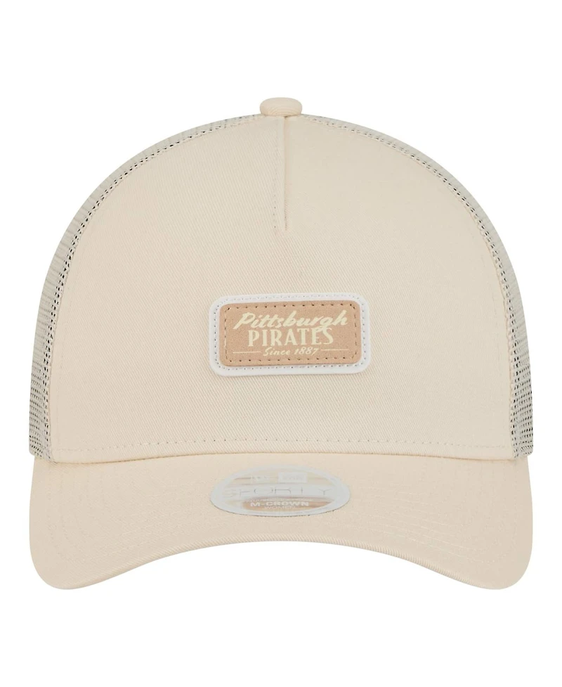 New Era Women's Light Beige Pittsburgh Pirates Tonal Patch 9FORTY M-Crown A-Frame Trucker Adjustable Hat