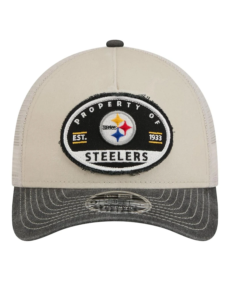 New Era Men's Natural Pittsburgh Steelers Frayed M-Crown A-Frame 9FORTY Adjustable Hat