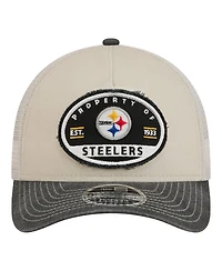New Era Men's Natural Pittsburgh Steelers Frayed M-Crown A-Frame 9FORTY Adjustable Hat