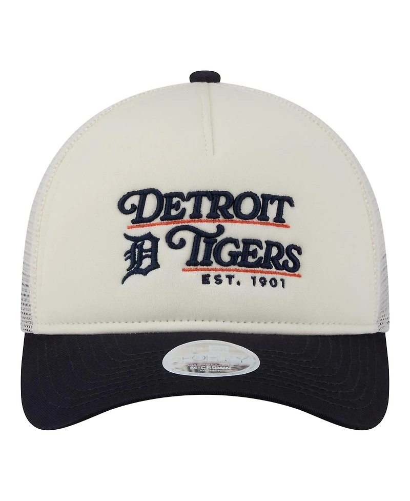 New Era Women's Light Beige/Navy Detroit Tigers Retro 9FORTY M-Crown A-Frame Trucker Adjustable Hat
