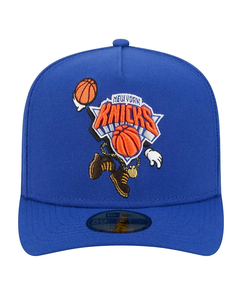 New Era Men's Blue York Knicks Injection Cartoon Logo A-Frame 59FIFTY Fitted Hat