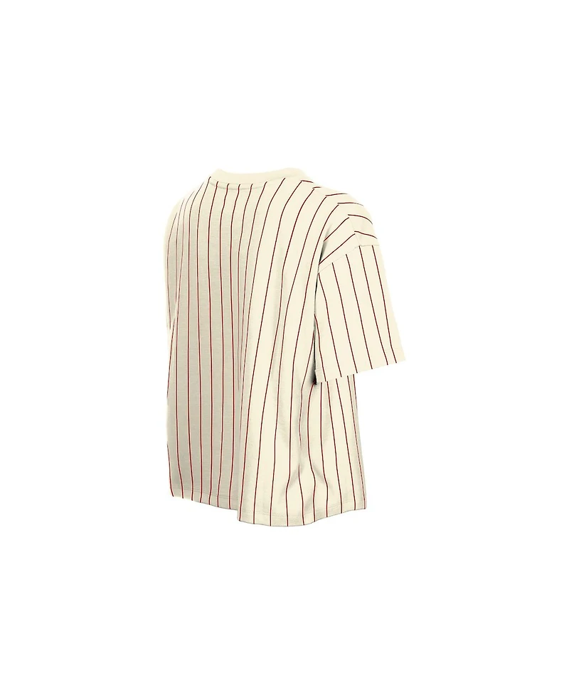 New Era Women's Cream Los Angeles Angels City Connect Throwback Meshback Pinstripe Boxy T-Shirt