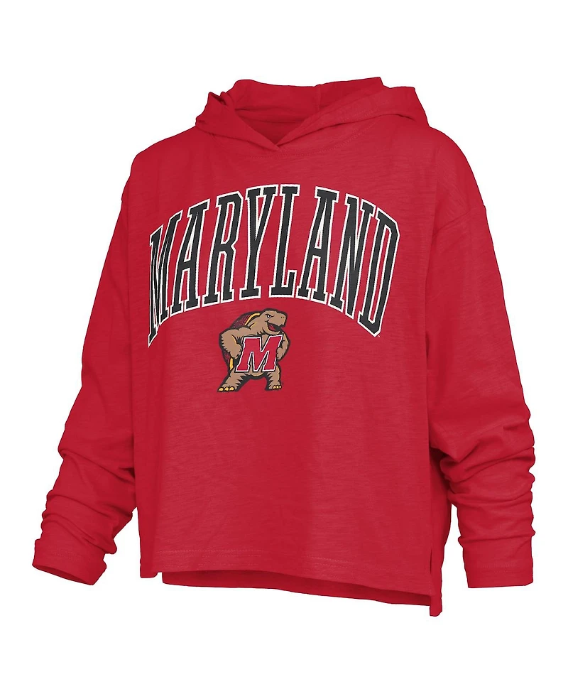 Pressbox Women's Red Maryland Terrapins Nelson Arch Over Logo Long Sleeve Hooded Slub T-Shirt