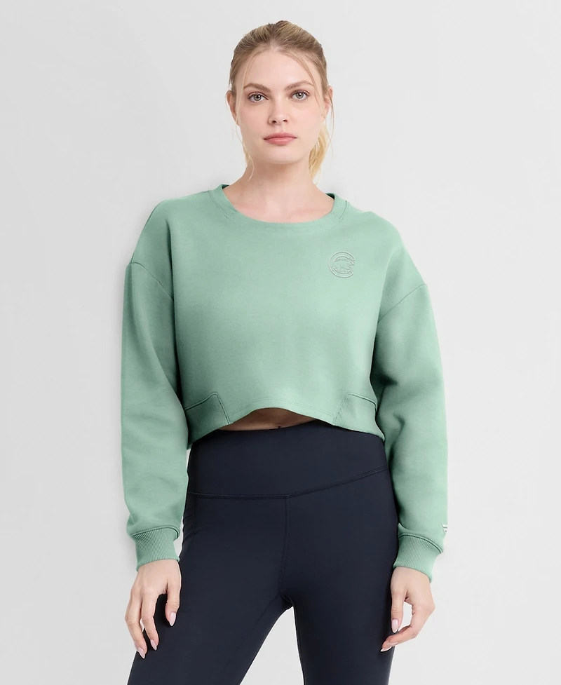 Fanatics Women's Mint Chicago Cubs Studio Cropped Pullover Sweatshirt