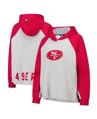 Dkny Sport Women's Gray/Scarlet San Francisco 49ers Joy Cropped Raglan Pullover Hoodie