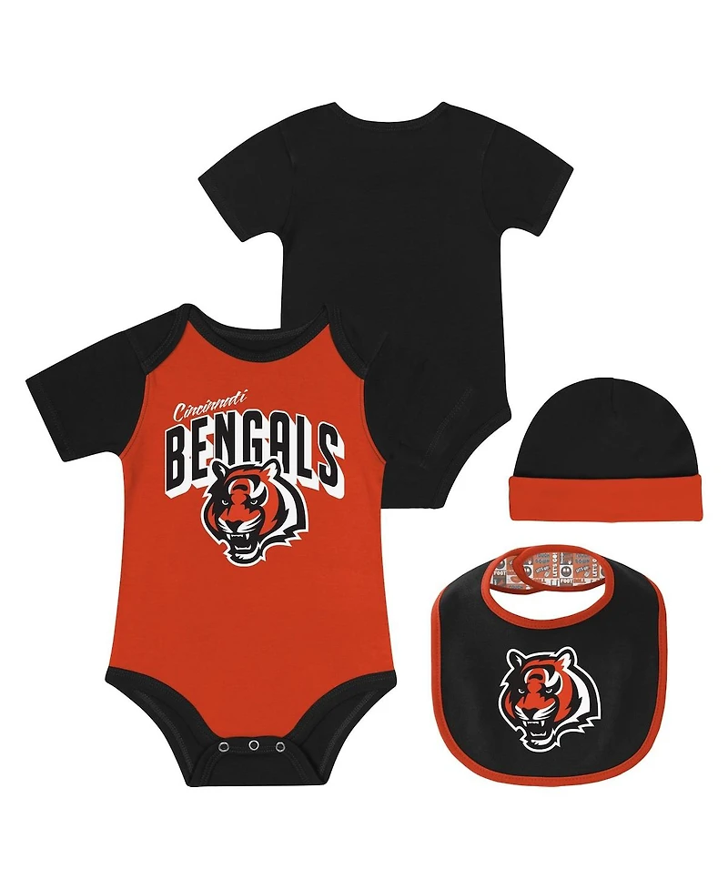 Outerstuff Baby Boys and Girls 2- Piece Cincinnati Bengals Dynamic Duo Bodysuit Bib Knit Hat Set