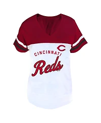 Fanatics Women's White/Red Cincinnati Reds Plus Size Two-Stripe V-Neck T-Shirt