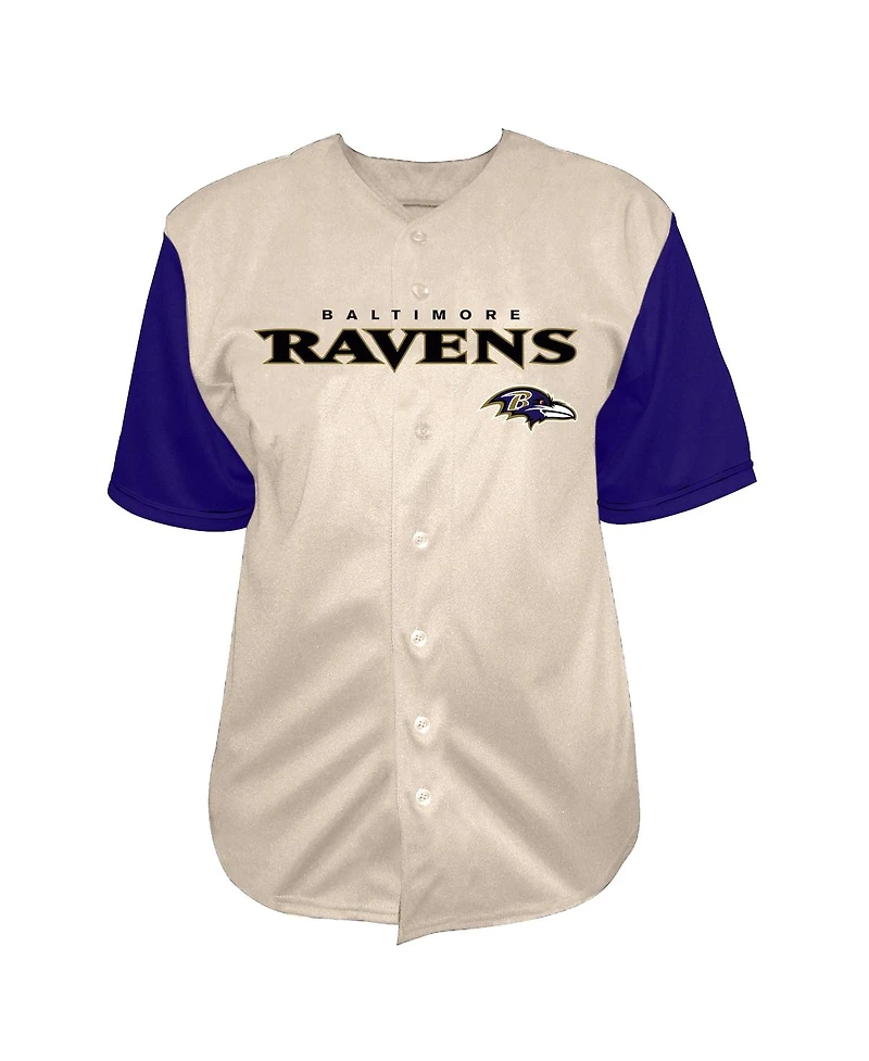 Fanatics Men's Lamar Jackson Cream Baltimore Ravens Big Tall Baseball Button-Up Shirt