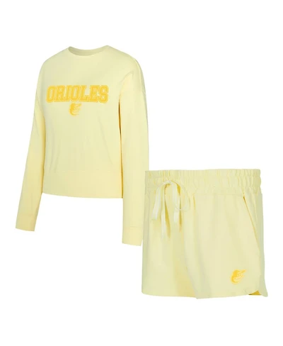 Concepts Sport Women's  Yellow Baltimore Orioles Elevation Tri-Blend Long Sleeve Top and Shorts Set