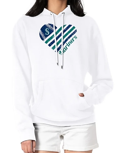 G-iii 4Her by Carl Banks Women's White Seattle Mariners Heart Fleece Pullover Hoodie
