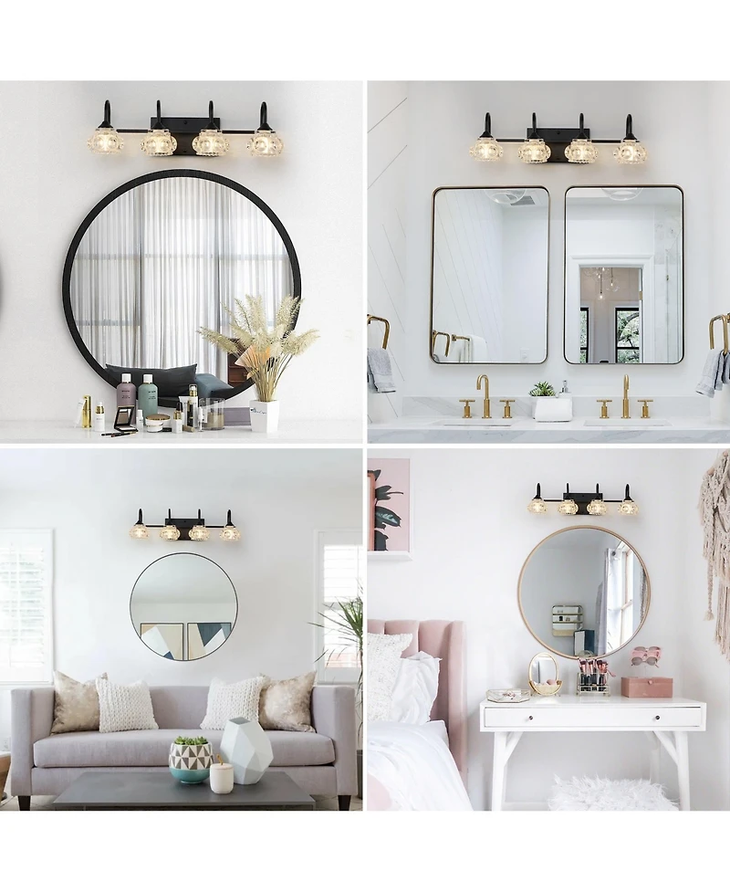 Busdays 23 Inch Retro 4 Light Bathroom Vanity Light Fixture with Crystal Glass Shades Wall Mounted for Bathroom Powder Room Vanity Mirror No Bulb