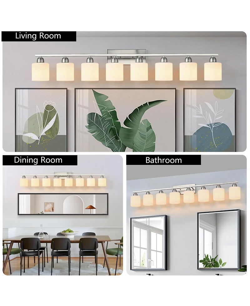 Busdays 52 Inch 8 Light Bathroom Vanity Light with Glass Shade Modern Wall Lights Over Mirror Farmhouse Sconce for Bedroom Living Room