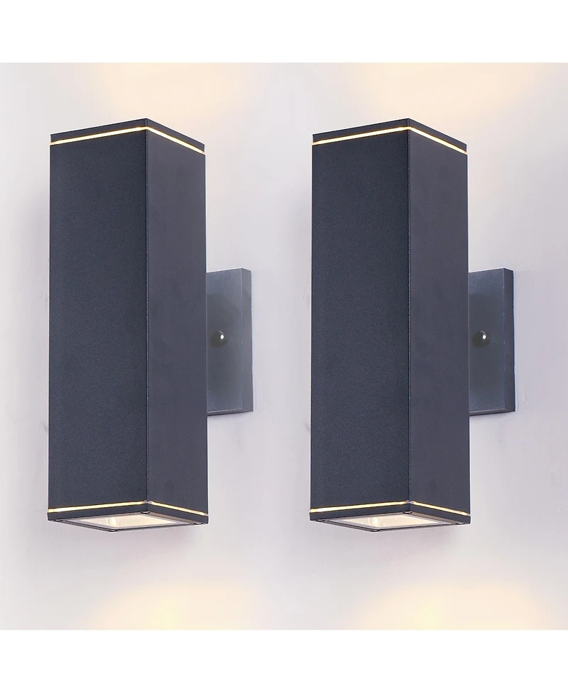 Busdays 2 Pack 12 Inch Modern Square Outdoor Wall Light Aluminum Cylinder Up Down Waterproof Exterior Light for Porch Patio Garage No Bulb