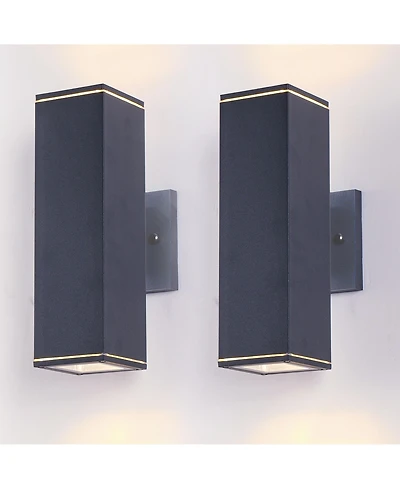 Busdays 2 Pack 12 Inch Modern Square Outdoor Wall Light Aluminum Cylinder Up Down Waterproof Exterior Light for Porch Patio Garage No Bulb