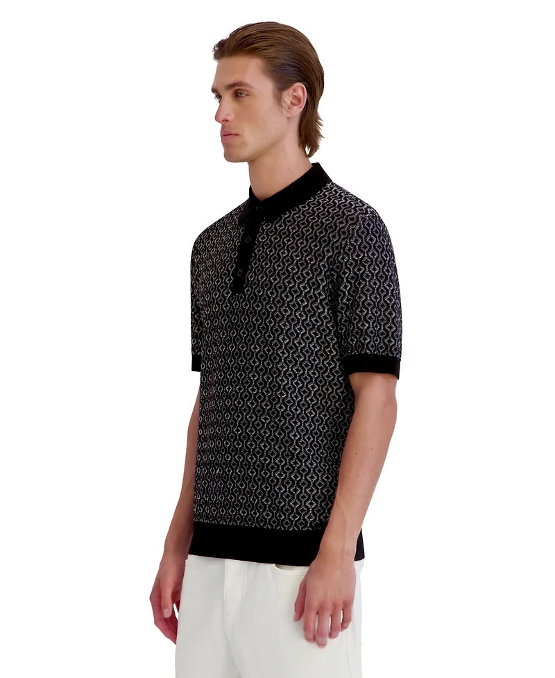 Karl Lagerfeld Paris Men's Geometric 3-Button Placket Polo Shirt