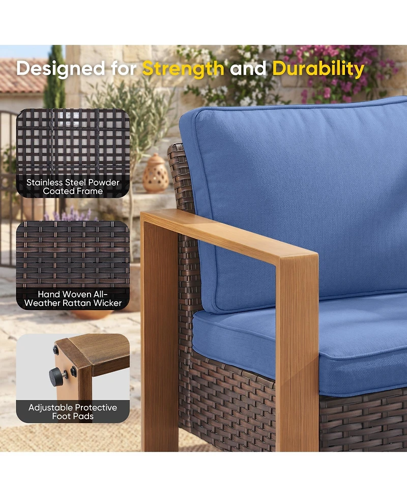 Pocassy Wicker Patio Chairs Set of 2,Oversize Outdoor with High Backrest Metal Armrest, All Weather Pe Rattan Seating