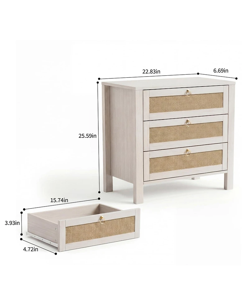 homfan Modern Rattan Bedside Table, Elegant Contemporary Bedside Furniture with Room Storage Space for Bedrooms