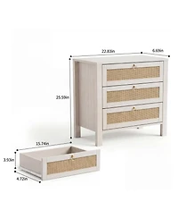 homfan Modern Rattan Bedside Table, Elegant Contemporary Bedside Furniture with Room Storage Space for Bedrooms