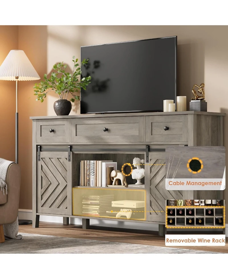 gaomon Farmhouse 59" Buffet Cabinet with Sliding Barn Door, 33.4" Tall Wood Rustic Sideboard with 3 Drawer