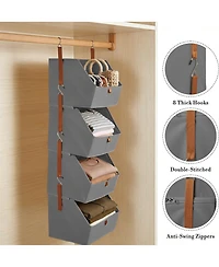 gaomon Hanging Closet Organizer 4 Tier, Non-Woven Fabric Storage Shelves with Collapsible Baskets, Space-Saving Hanging Organizer for Bedroom, Dorm
