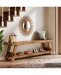 Slickblue 2-Tier Solid Wood Shoe Bench for Hallway or Foyer