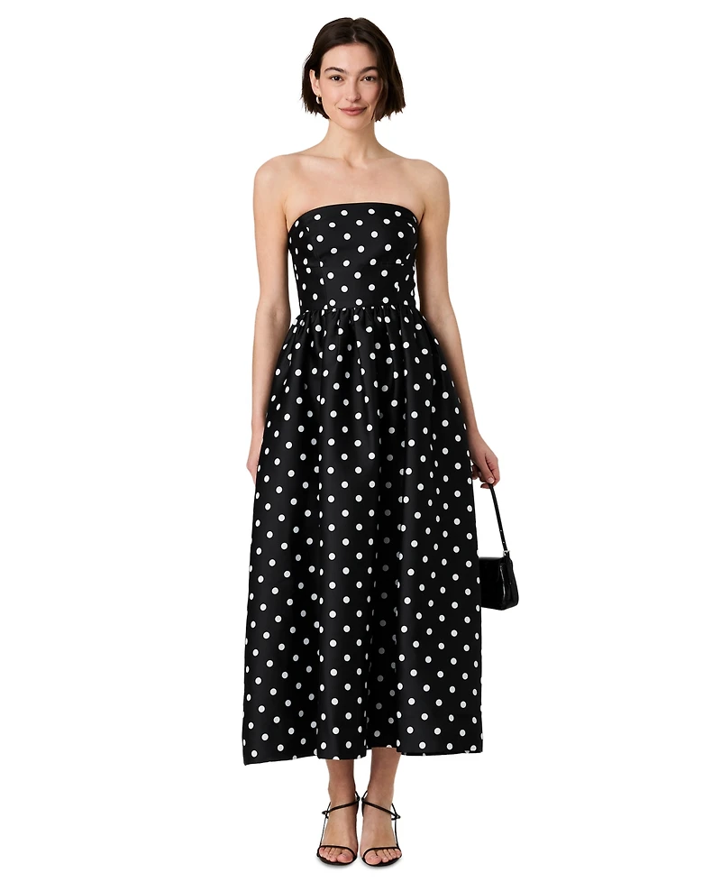 French Connection Women's Structured Taffeta Strapless Polka Dot Midi Dress