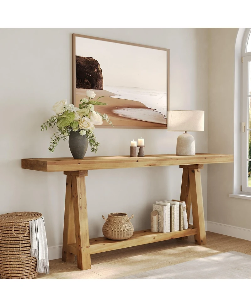 Slickblue Solid Wood Sofa Table with Open Shelves for Hallway or Entry
