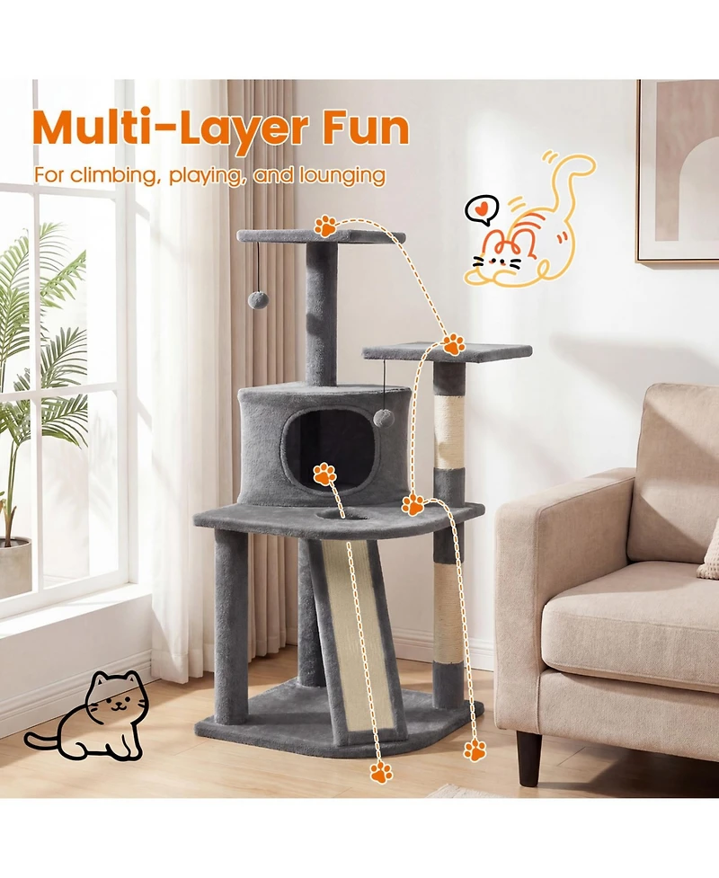 Cozito 44 inch Tall Kitten Tower with Condo and 2 Plush Perches