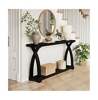 Slickblue Narrow Solid Wood Sofa Console Table with 2-Tier Storage for Entryway