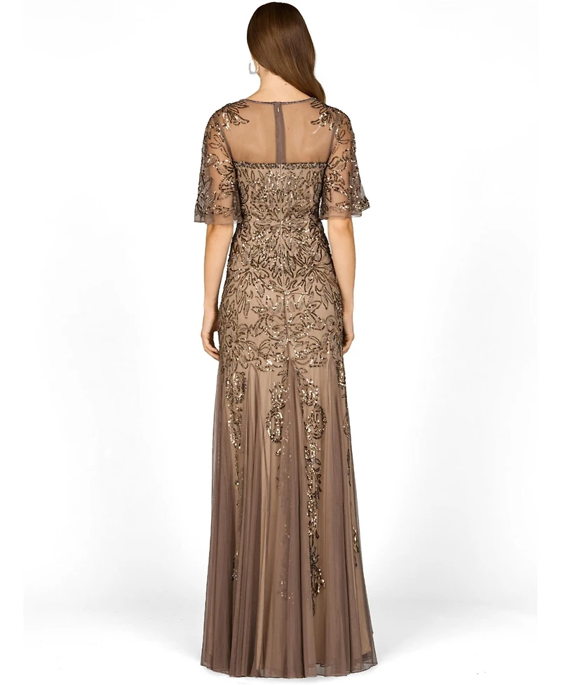 Lara Women's Short Sleeve Sheath Beaded Gown