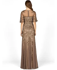 Lara Women's Short Sleeve Sheath Beaded Gown
