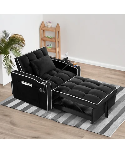 Clihome Convertible Sleeper Chair Sofa Bed Adjustable Pull Out Multi-Pockets Folding Bed,3-in-1