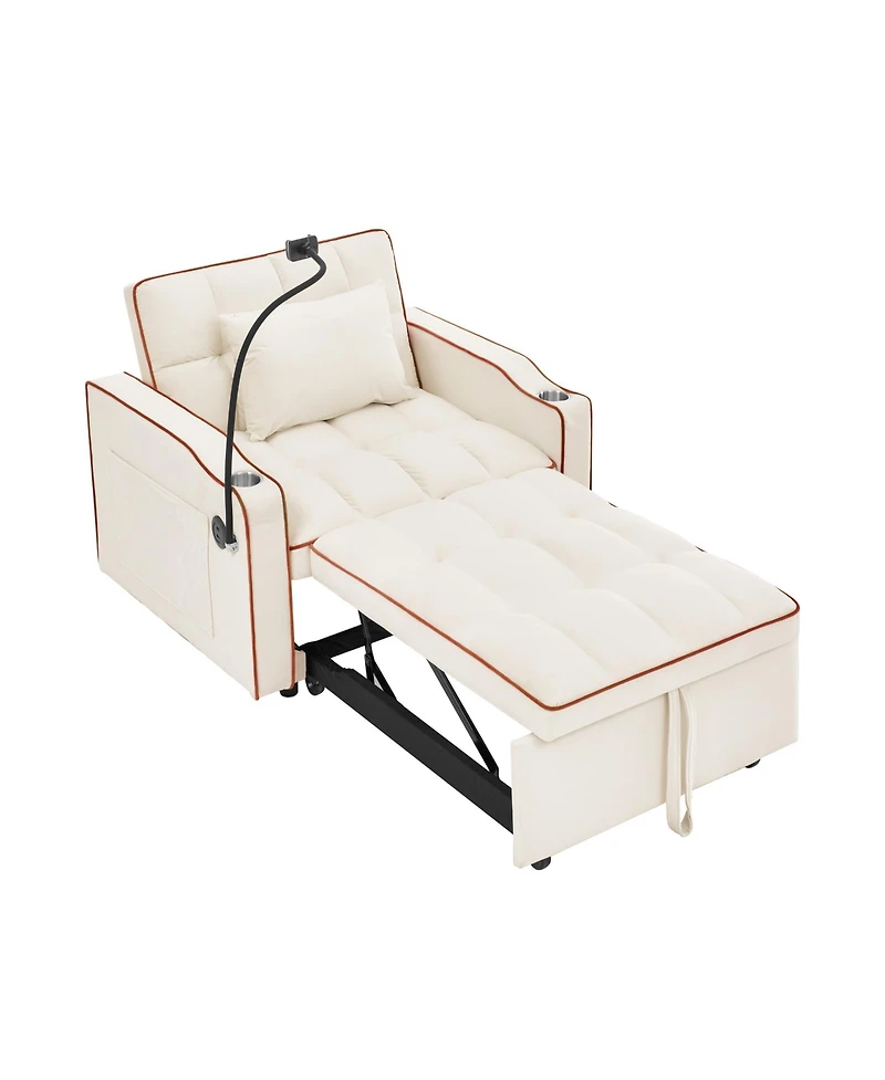 Clihome Convertible Sleeper Chair Sofa Bed Adjustable Pull Out Multi-Pockets Folding Bed,3-in-1
